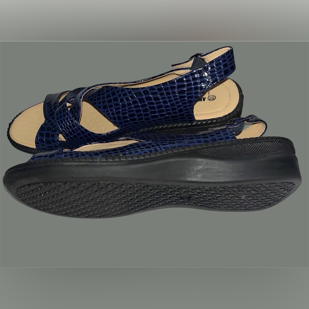 Blue Croc-Embossed Sandals - Picture 7 of 8
